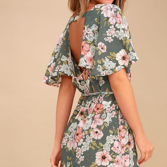 BILLABONG - Fine Flutter Sage Green Floral Print Mini Dress - Picture 2 of 3